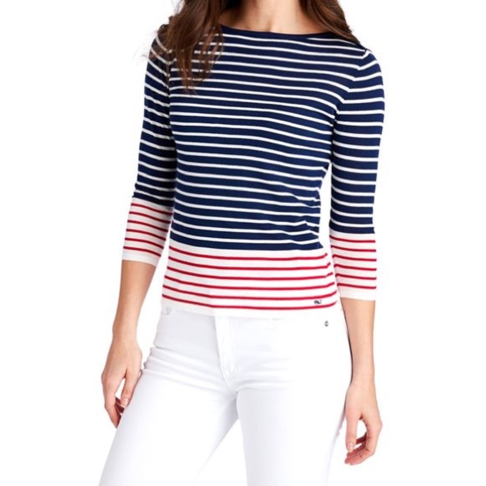Vineyard Vines Nautical Striped Women's Top Navy Blue Red White Small Preppy